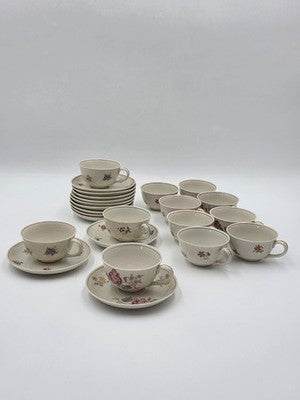 Antique Johann Haviland Bavaria Germany U.S. Zone Floral Teacup Saucer Set 24 Pc
