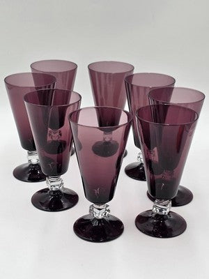 ANTIQUE SET OF 8 MID CENTURY MODERN BRYCE WILMINGTON AMETHYST 7" WATER GLASSES.