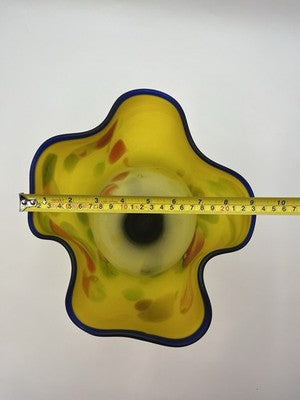 Azerbaijan Glassware Hand Blown Frosted Art Glass Vase Multicolor Wavy Rim Decor
