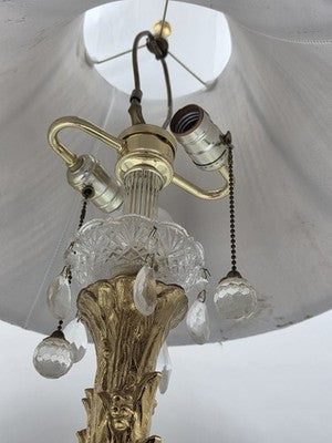 Antique Large Solid Brass Cherub Putti Table Lamp Hollywood Regency Gold. Works