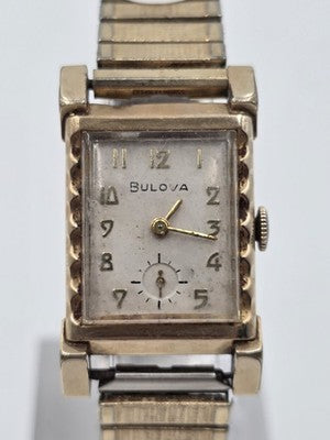 Antique 1940's Bulova Ladies 10K Gold Filled Art Deco Watch Sub Seconds. Works.