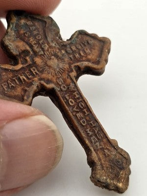 Rare Antique 1907 Pope Pius X Catholic PARDON INDULGENCE Crucifix w Leather Case