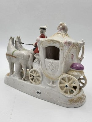Vintage German Porcelain Cinderella Coach Carriage Figurine Horses Rococo Couple