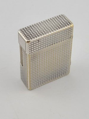 Vintage S.T. Dupont Paris Ligne 1 Diamond Pattern Silver Plated Gas Lighter