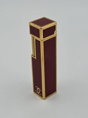 Rare Vintage Cube Cartier Lighter - 18k Yellow GP Red Laquer Cigarette Lighter