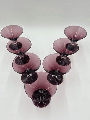 ANTIQUE SET OF 7 MID CENTURY BRYCE WILMINGTON AMETHYST 5 1/2" CHAMPAGNE GLASSES.