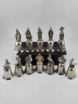 Vintage Complete Set of 12 Reed & Barton's 12 Days of Christmas Silver Bells.