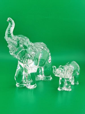 Set Of 2 Waterford Crystal Elephant Paperweights. Mother And Child. VG Cond.