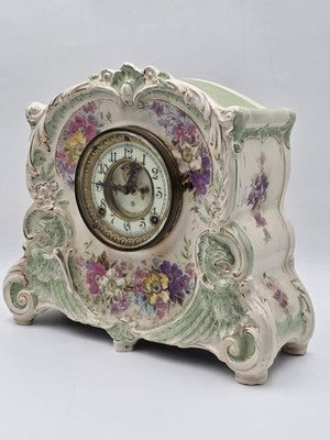 Antique 19thC Royal Bonn Germany La Corsica Ansonia Porcelain Mantel Clock Works
