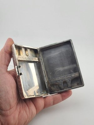 Amazing Antique Italian 800 Silver Cigarette Case Deep Hand Engraving 102 g.