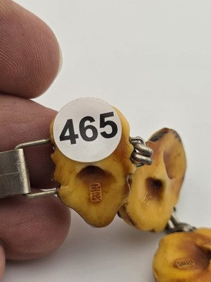 Antique Japanese Figural Face Bracelet Carved Bon Seven Gods Meiji Era. Signed.