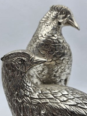 Vintage Pair XL Castilian Brass Pheasant Sculptures Cock Hen on Base 14 inch.