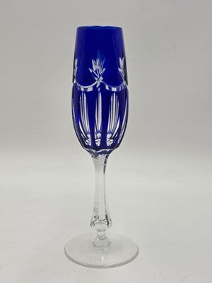 Vintage Ajka Rene Cobalt Blue Cut to Clear Crystal Champagne Flutes Rare Pattern