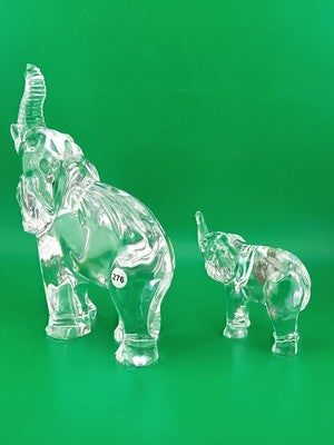 Set Of 2 Waterford Crystal Elephant Paperweights. Mother And Child. VG Cond.