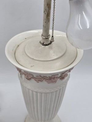 Pair Wedgwood Queensware Jasperware Cream Pink Grapevine Relief Table Lamps 24"