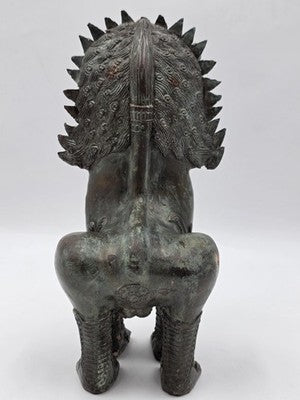 Rare Antique Thai Burmese Bronze Singha Temple Guardian Lion Statue 11" Tall.