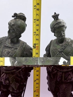 Rare Pair Of Antique Detailed Spelter Statues of Spanish Conquistadors. 15".