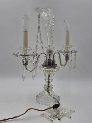 Antique 1930's Hollywood Regency Crystal Glass Candelabra Lamp Prism Table Light