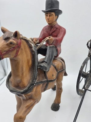 Ultra Rare Antique Horse Carriage Folk Art Composition Driver Cart C1920. 24".
