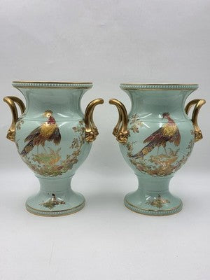 Rare Vintage Spode England Bone China Bird Garniture Urn Vase Bowl Set 3Pc