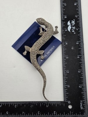 Private: LARGE STERLING SILVER MARCASITE LIFE SIZE LIZARD PIN BROOCH SALAM
