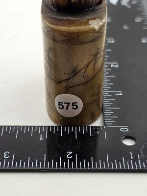 ANTIQUE CHINESE FOO DOG & SEAL SOAP STONE CARVED PILLAR STATUE ART DECOR DESIGN