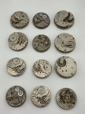 Lot Of 12 Antique Pocket Watch Movement Dial For Parts Repair Watchmaker Estate