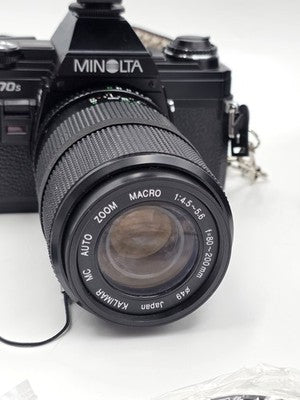 Vintage Minolta X-370s 35mm SLR Kit 2 Lenses Flash Clean Working w/ Case
