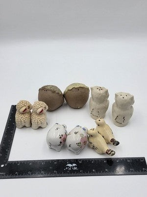 Vintage Lot Of 5 Novelty Animal Salt & Pepper Shakers Owls Pigs Lambs Birds Lion