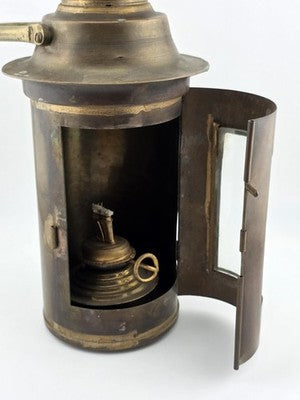 Antique Brass Oil Lantern Early 1900s Maritime Ship Hand Lamp w/ Wick