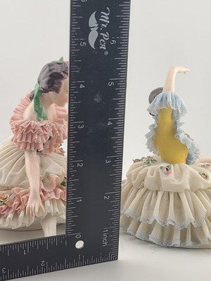 Pair Antique Dresden Lace Ballerina Figurine Dancer Handarbeit Germany Porcelain