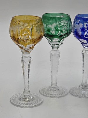 4 NACHTMANN TRAUBE 4 1/2" CORDIALS CRYSTAL WINE GLASSES MULTI COLOR CUT TO CLEAR