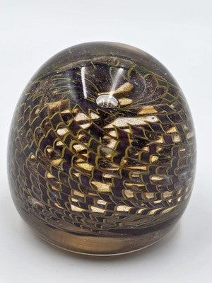 Signed Nichols Studio Art Glass Paperweight Purple Gold Vortex Swirl 4" WCU