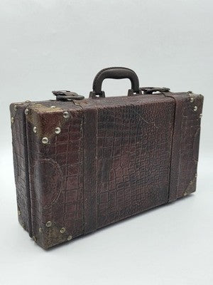 Antique 1930's Faux Alligator Doctors Suitcase Salesman Sample Case. Red Velvet.