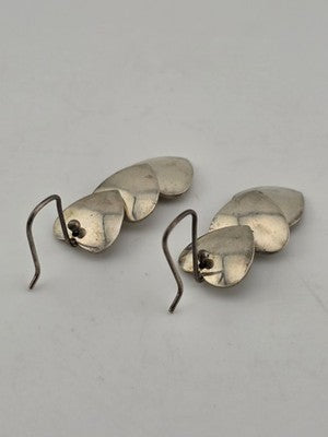 Rare Antique Taxco TR-60 Mexico Sterling Silver Triple Heart Earrings