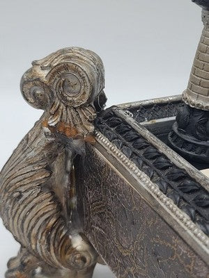 Rare Vintage Large Renaissance Style Resin Chess Set w Drawer Medieval Board 16”