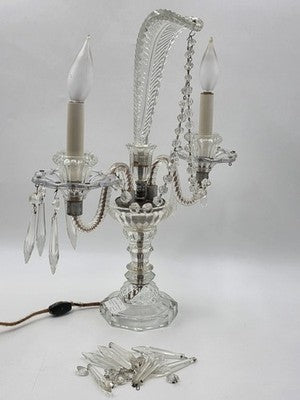 Antique 1930's Hollywood Regency Crystal Glass Candelabra Lamp Prism Table Light