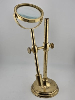 Antique C 1920's Solid Brass Desk Top Magnifying Glass Three Way Adjustable.