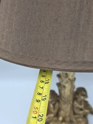 Antique Large Solid Brass Cherub Putti Table Lamp Hollywood Regency Gold. Works
