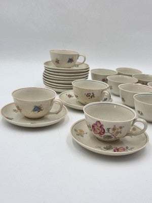 Antique Johann Haviland Bavaria Germany U.S. Zone Floral Teacup Saucer Set 24 Pc