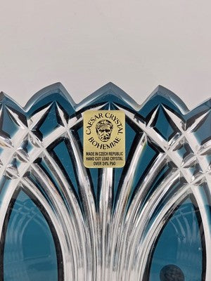 Gourgeous Collectible Vintage Caeser Crystal GOTHIC Large Canistrum Bowl Azure