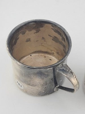 Pair Of Antique 19th C Victorian Sterling Silver Baby Cups 95g Christening Mugs