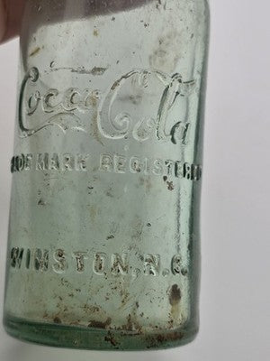 Rare Pair Antique 1900-1915 Embossed Coca-Cola Bottles Winston NC Aqua Glass