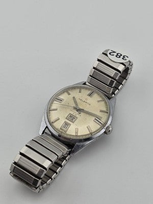 Rare Collectible Vintage HELBROS Invincible St. Steel Day Date Mens Watch. Works