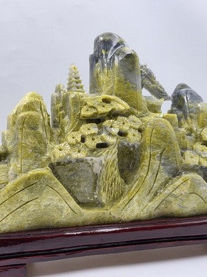 Huge 20.5" China Natural Yellow Green Xiu Jade Carved Mountain House Tree Statue