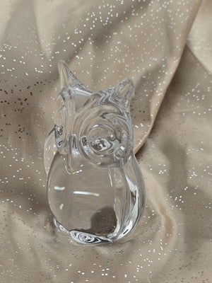 Vintage Daum France Signed Small Heavy Crystal Owl Figurine Paper Weight.