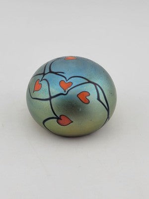Rare Orient & Flume Iridescent Art Glass Paperweight Flowers Signed May Of 1975