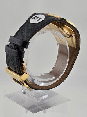 Salvatore Ferragamo Swiss Made Gold Plated Leather Watch Diamond Markers. Works.