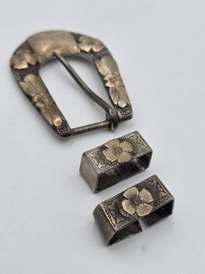 Antique K.W. Driskell Sterling Silver 10K Solid Gold Overlay Belt Buckle & Slide