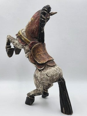 Vintage Mexico Folk Art Rearing Horse Hand Carved  & Painted Wood Sculpture Read